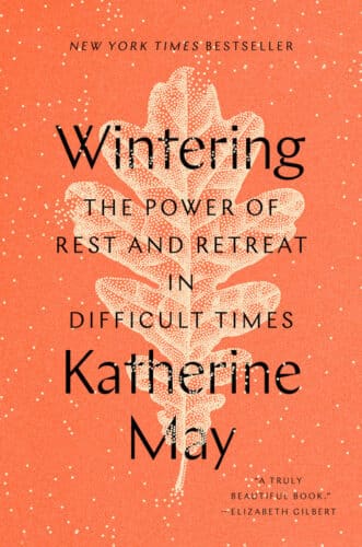 cover of the book wintering. Orange with a leaf.