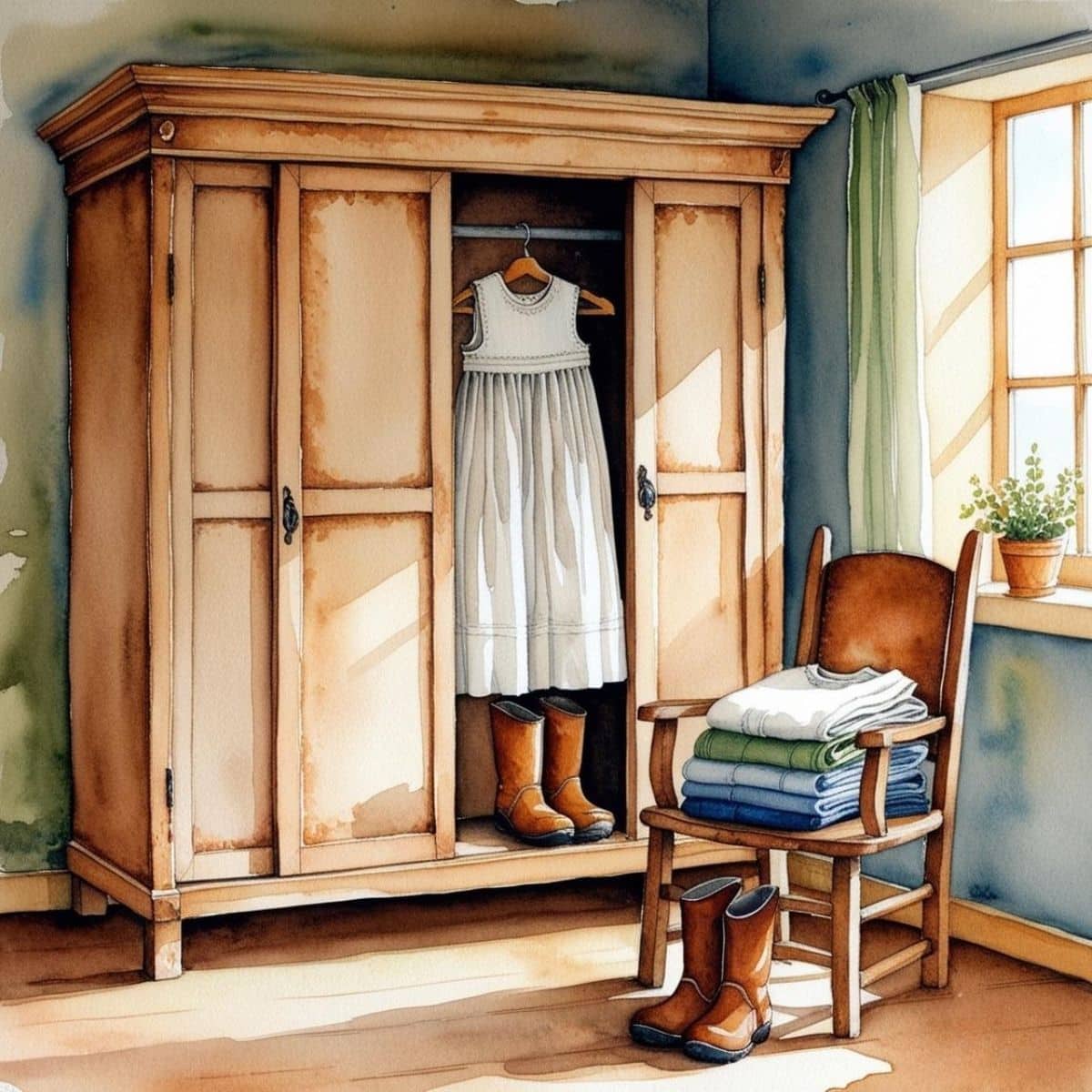 watercolor Closet with clothes for tomorrow illustration