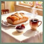 Art of bread, jelly and coffee on a table