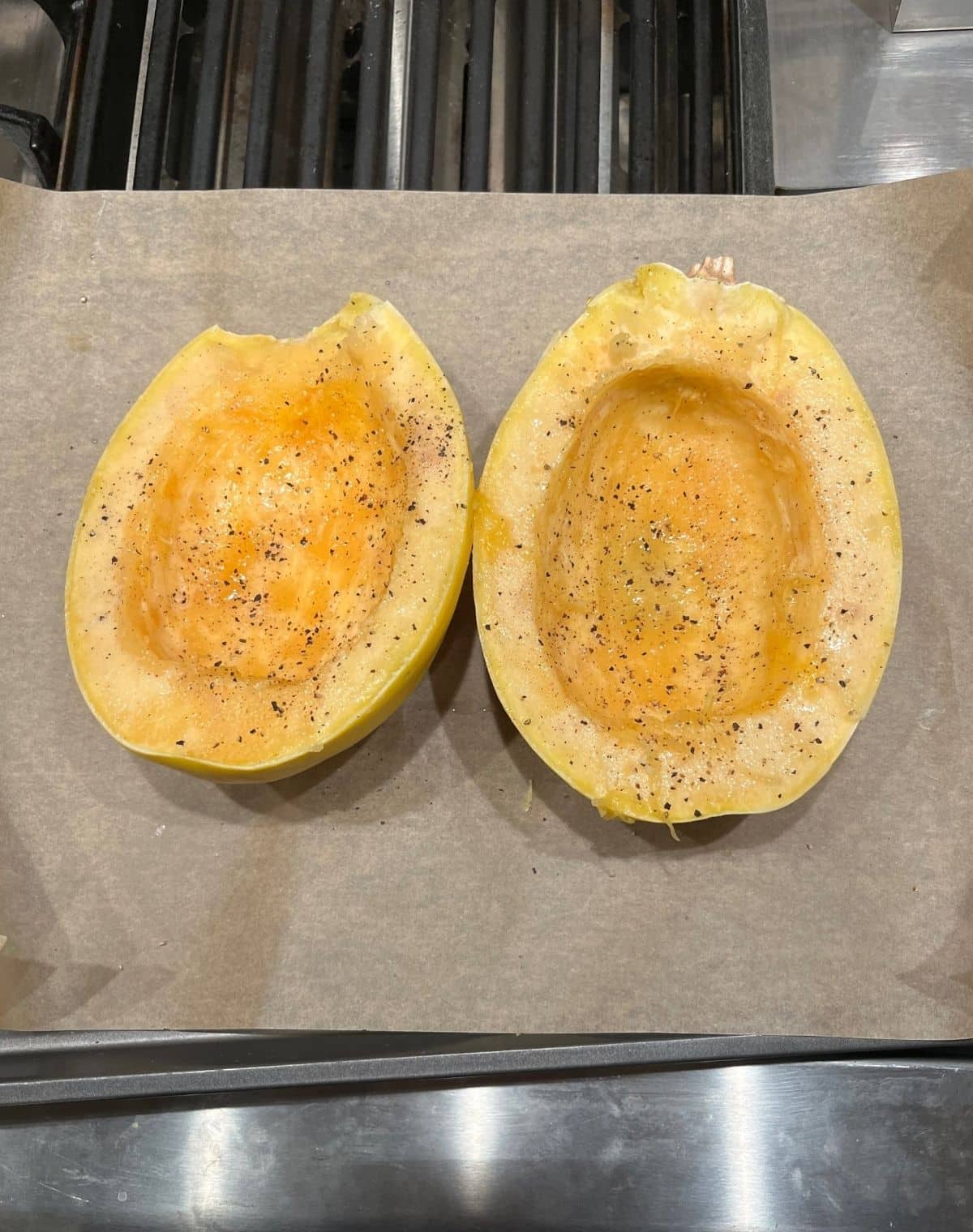 Spaghetti Squash Open and Seasoned