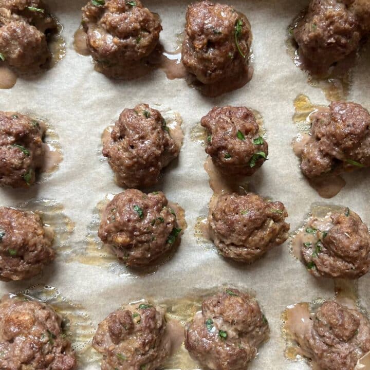 Cooked Bison Meatballs on a tray