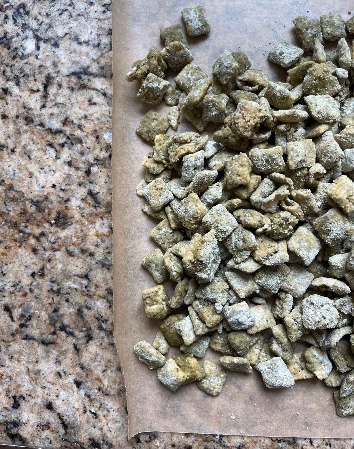 Matcha Puppy Chow with White Chocolate