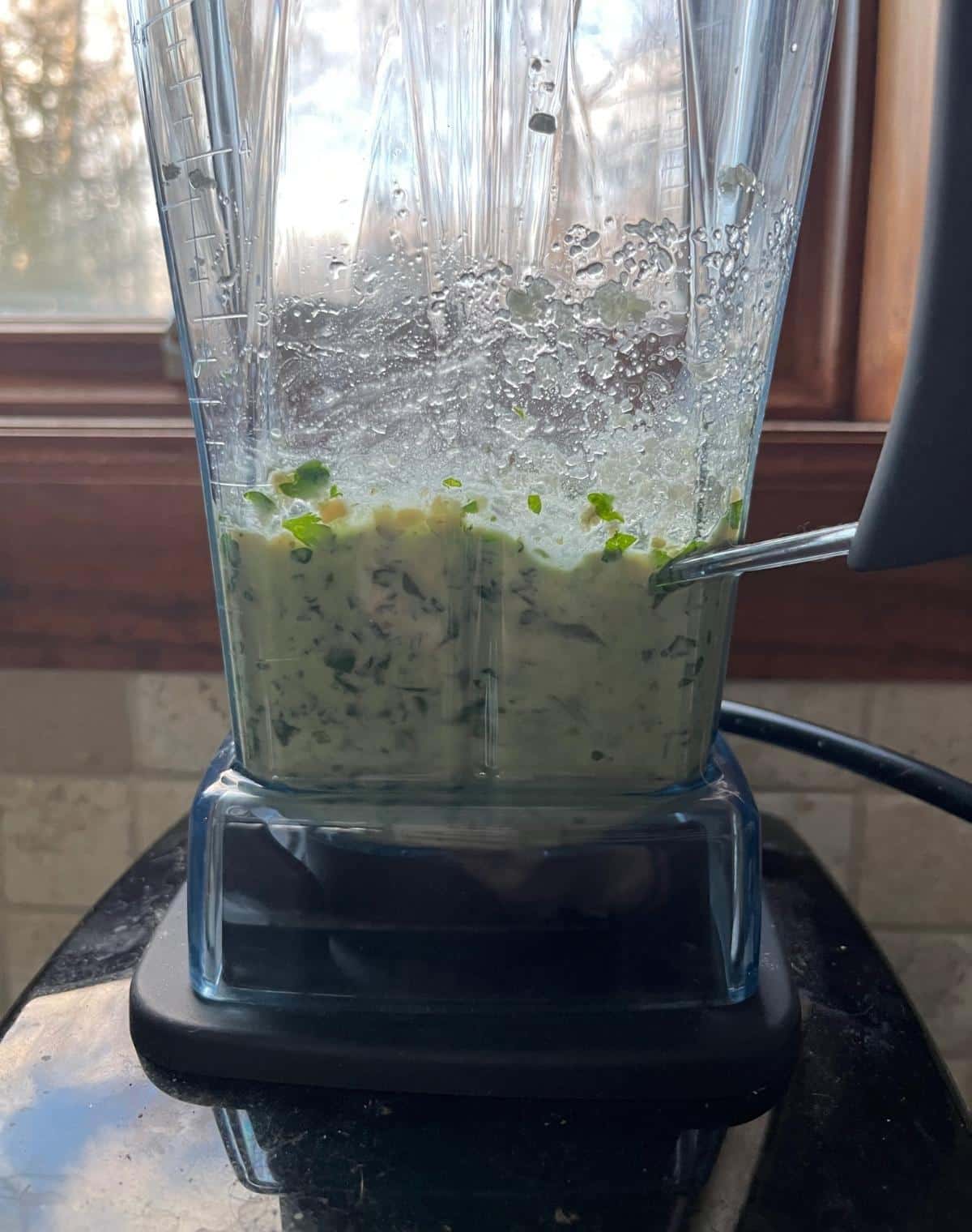 Pepita Pesto with Basil and Parsley while blending