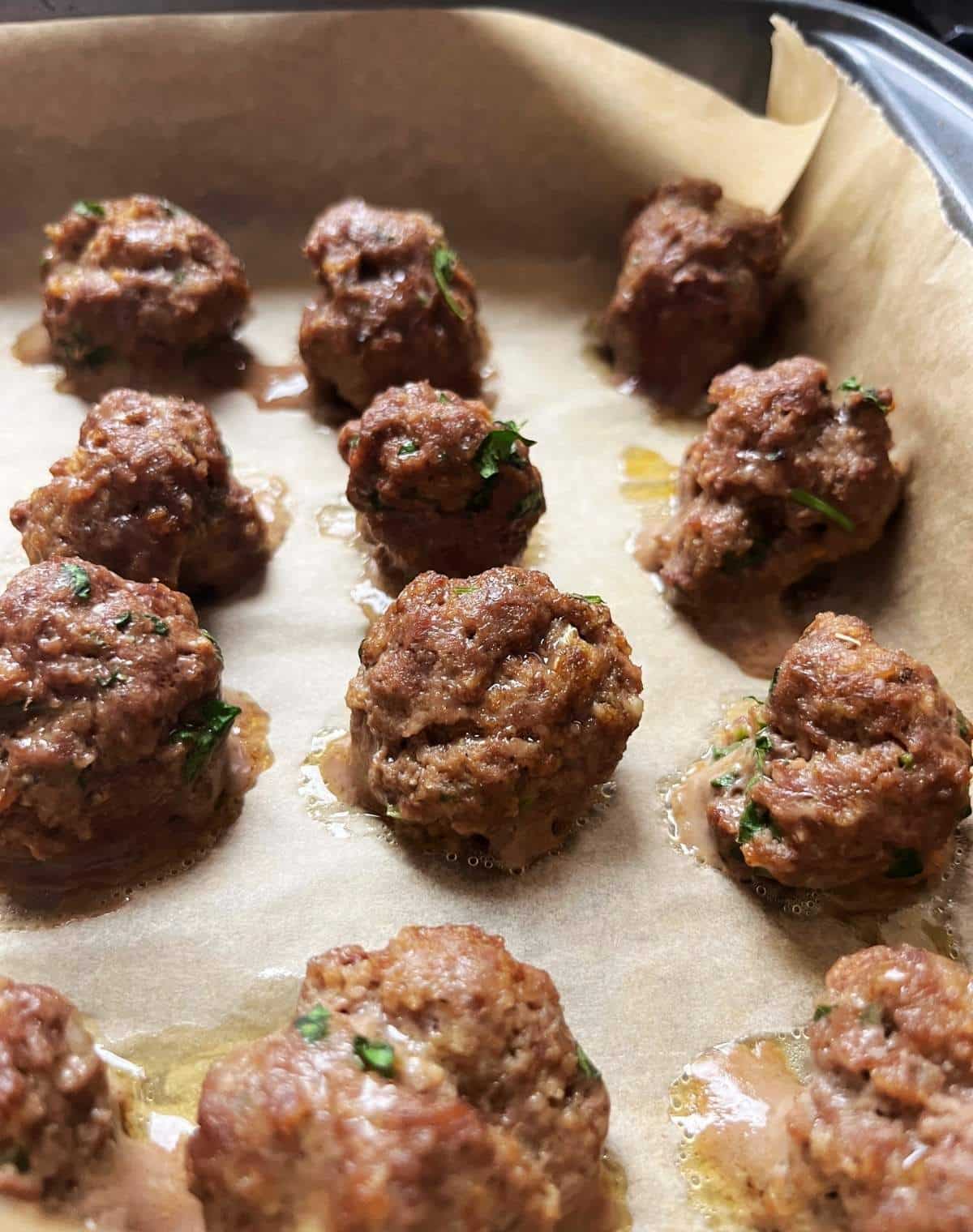 Cooked Bison Meatballs on a tray