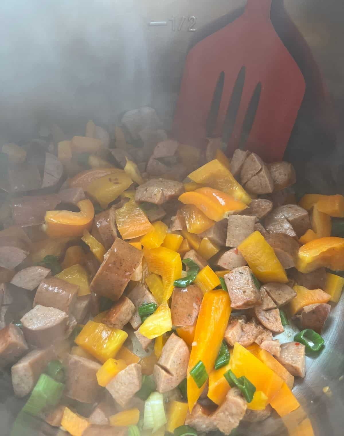 Veggies in pan for cooking